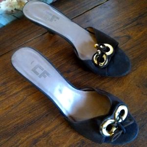 CF black suede heels